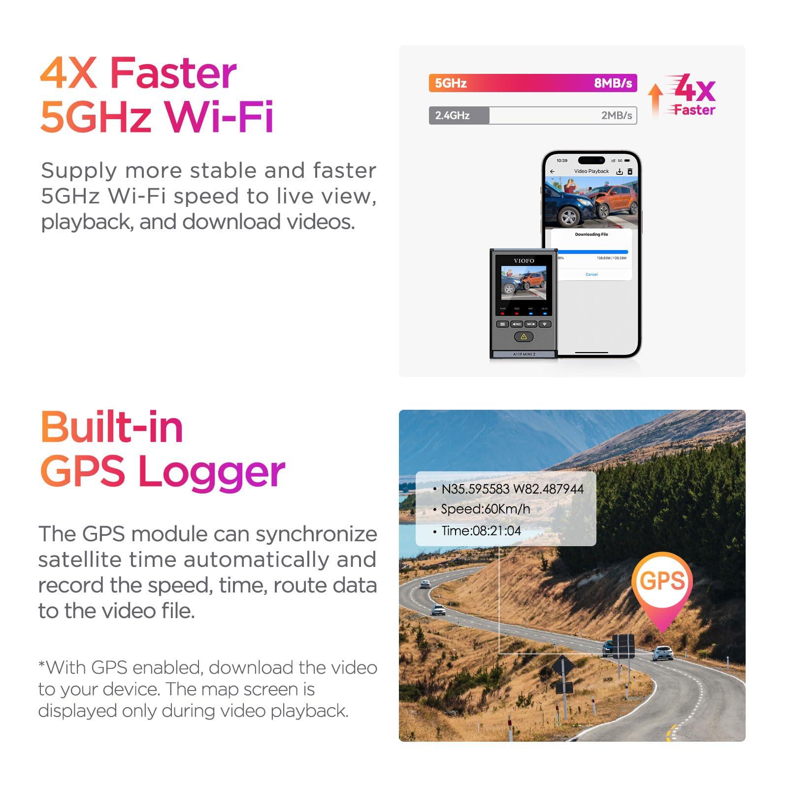 VIOFO Bundle: A119 Mini 2+Remote Control VIOFO Dash Cam A119 Mini 2, STARVIS 2 Sensor, 2K 60fps/HDR 30fps Voice Control Car Dash Camera with 5GHz Wi-Fi GPS, Night Vision 2.0, 24H Parking Mode