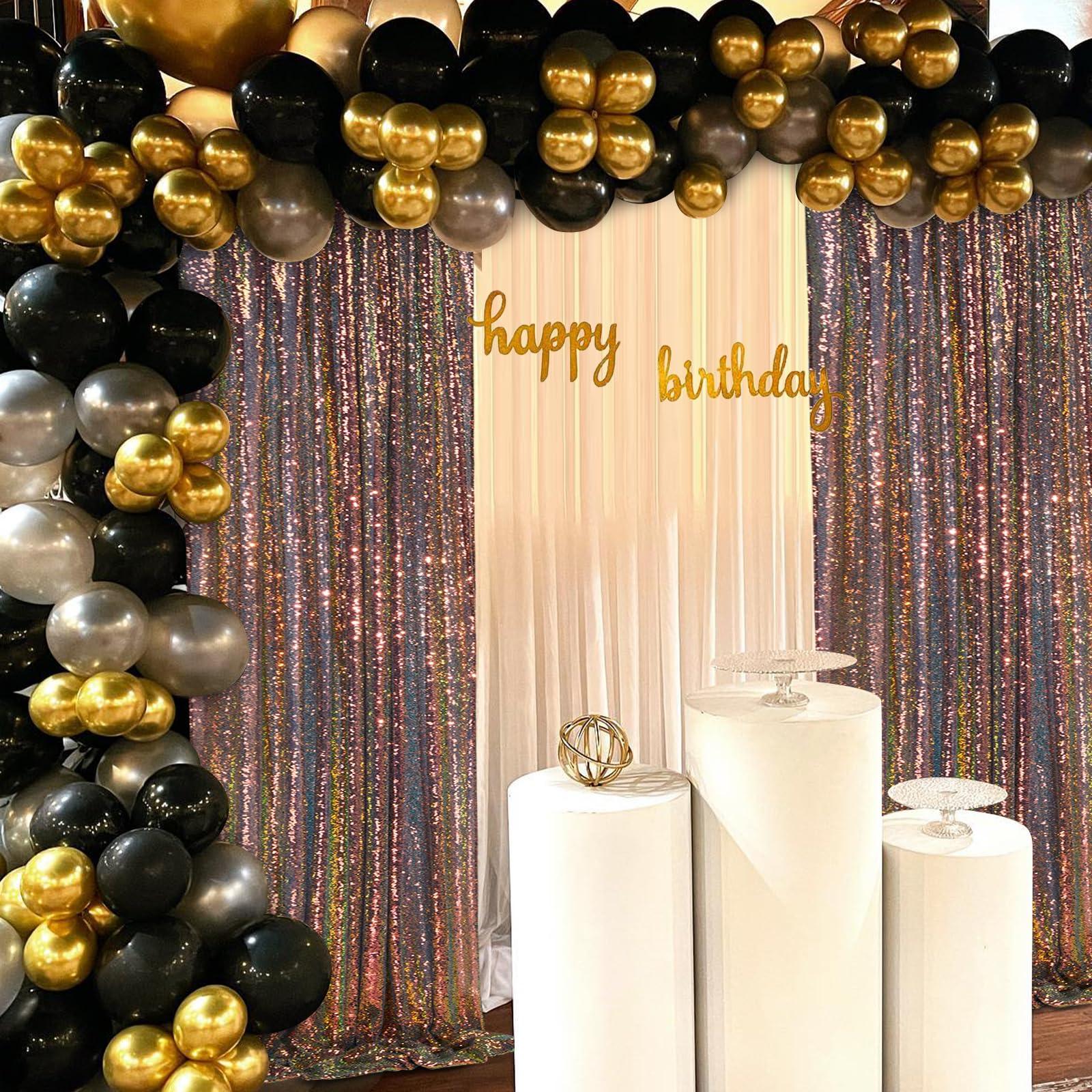 SoarDream Sparkly Sequin Backdrop Curtains 4 Pcs 2ftx8ft Black Gold Birthday Party Backdrop Sequence Sequin Drapes Fabric