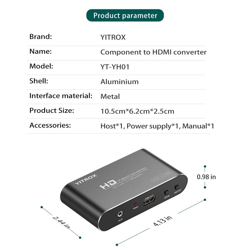 YITROX Component to HDMI Converter Upscaler, YPbPr to HDMI Converter Upscaler Support 1080P