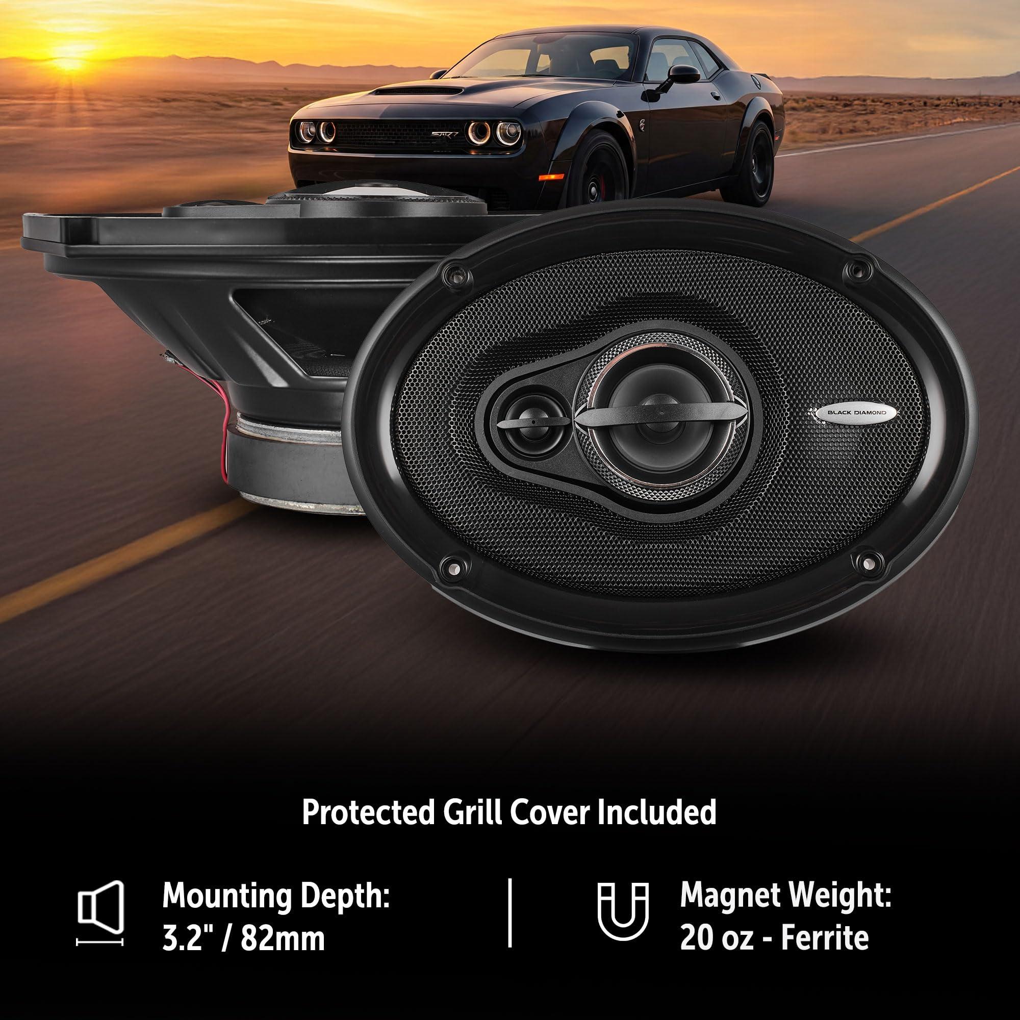 BLACK DIAMOND BLACK DIAMOND DIA-69.3 6 x 9 Coaxial Car Speakers 3 -Way 270 Watts 4-Ohm Car Audio Stereo System 6x9 Speakers - Removable Grill Included (Sold in Pairs)