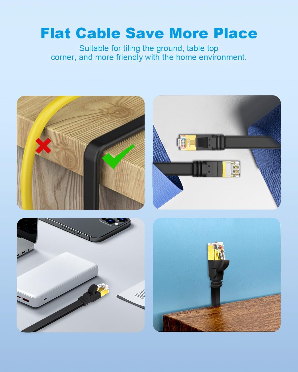 Yauhody Yauhody Ethernet Cable CAT8, Shielded Cable 10ft, Faster than CAT7 CAT6 CAT5e, High Speed 40Gbps 2000MHz SFTP Flat Internet Network LAN Cable for Gaming,Router,Modem,PC,Switches,Hub,PS5/4 (Black,10ft)