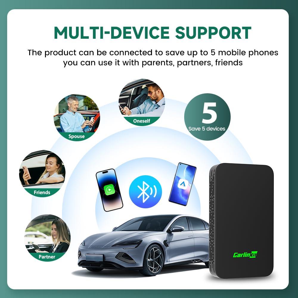Carlinkit CarlinKit 5.0 Wireless CarPlay Adapter - Wireless Android Auto Car Adapter Adoption Chip 5G WiFi 5.8 GHZ | Stable & Fast Connection | Easy Operate | Small Size | Light Weight | Black(2air)