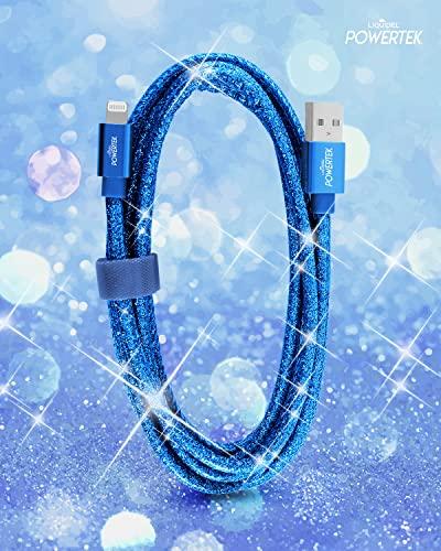 LIQUIPEL LIQUIPEL Powertek Glitter MFi Certified Charger Compatible for Apple iPhone, iPad, 6ft Cable, Lightning to USB Cable Cord, Fast Charging Lightning Cable (Navy Blue)