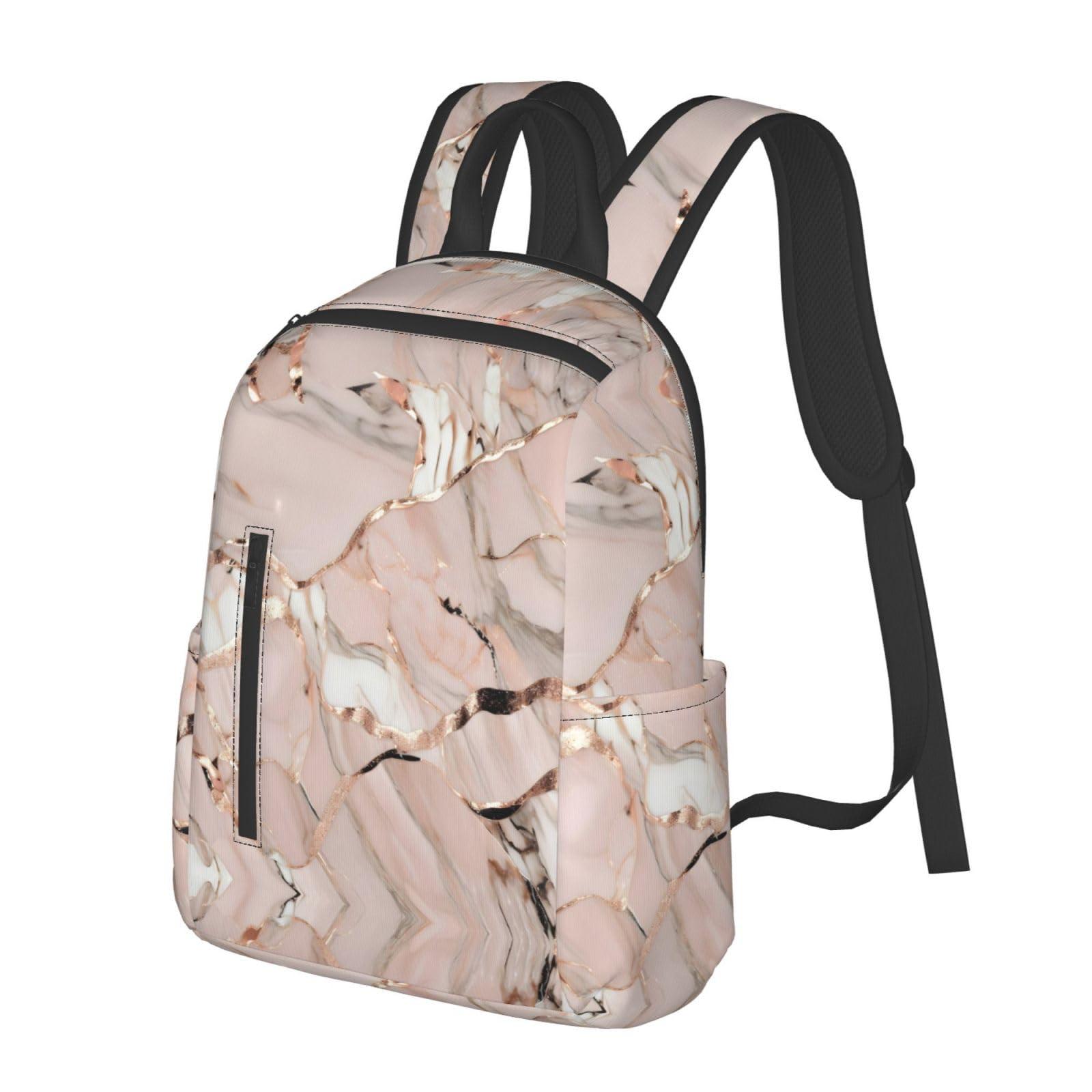 YQxwJL YQxwJL Rose Gold Marble Print Lightweight Backpack, Travel Bookbag College Bag,Laptop Backpack For Men Women