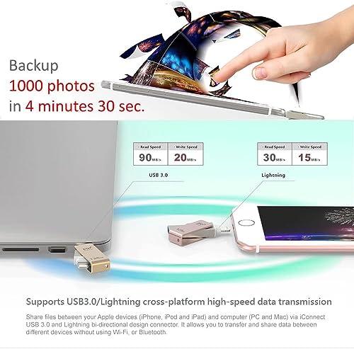 Vinpower Digital [Apple Mfi] Iconnect 32 GB Mobile Flash Drive w/ Lightning Connector for iPhones, iPads, iPod Mac & PC USB 3.0 (Gold)