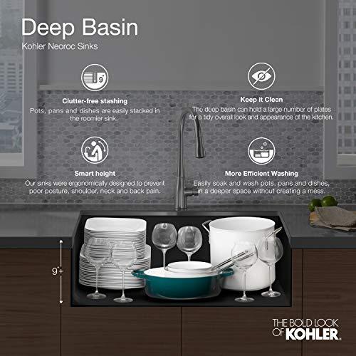 Kohler KOHLER K-8204-CM1 Cairn Sink, 33\" Neoroc Composite Undermount Double-Bowl Kitchen Sink, Composite Kitchen Sink with Sink Rack, Matte Black
