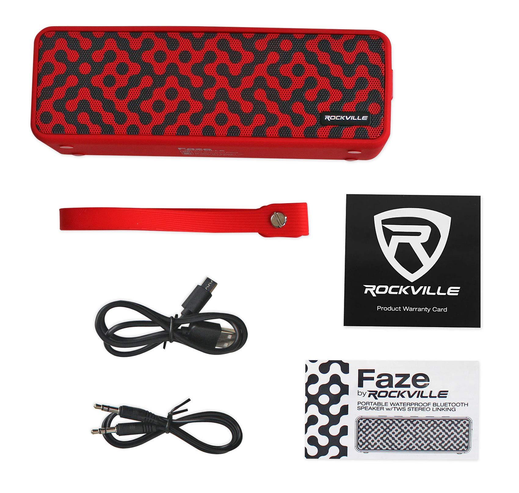 Rockville Rockville Faze Portable Bluetooth Speaker TWS Wireless Link 36 Hour Battery, Red