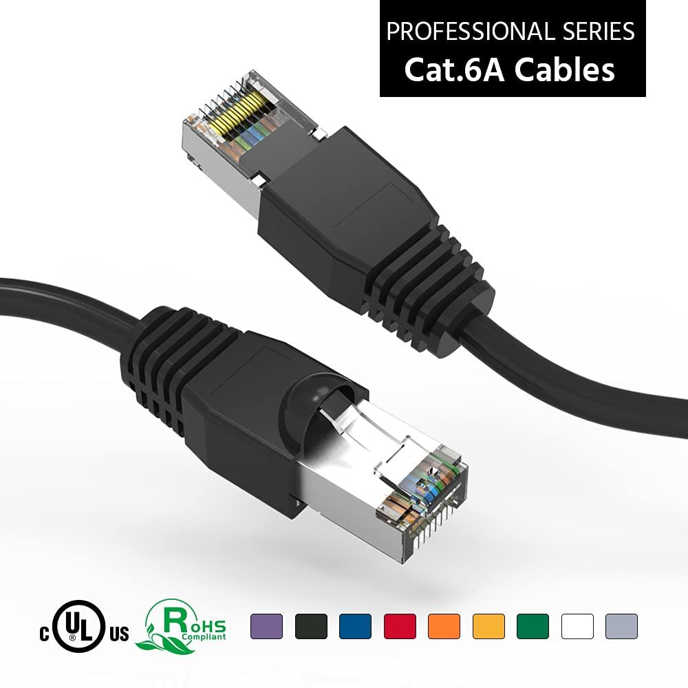 CompuCablePlusUSA CAT. 6A Ethernet 4 Twisted Pairs, 26 AWG, 10G, Bandwidth up to 550 MHz. RJ45 Plug Connector for Routers/Patch Panels/Modems/Switches.(CAT. 6A, Ethernet Cable Shielded,) (Black, 1 Foot (10-Pack))