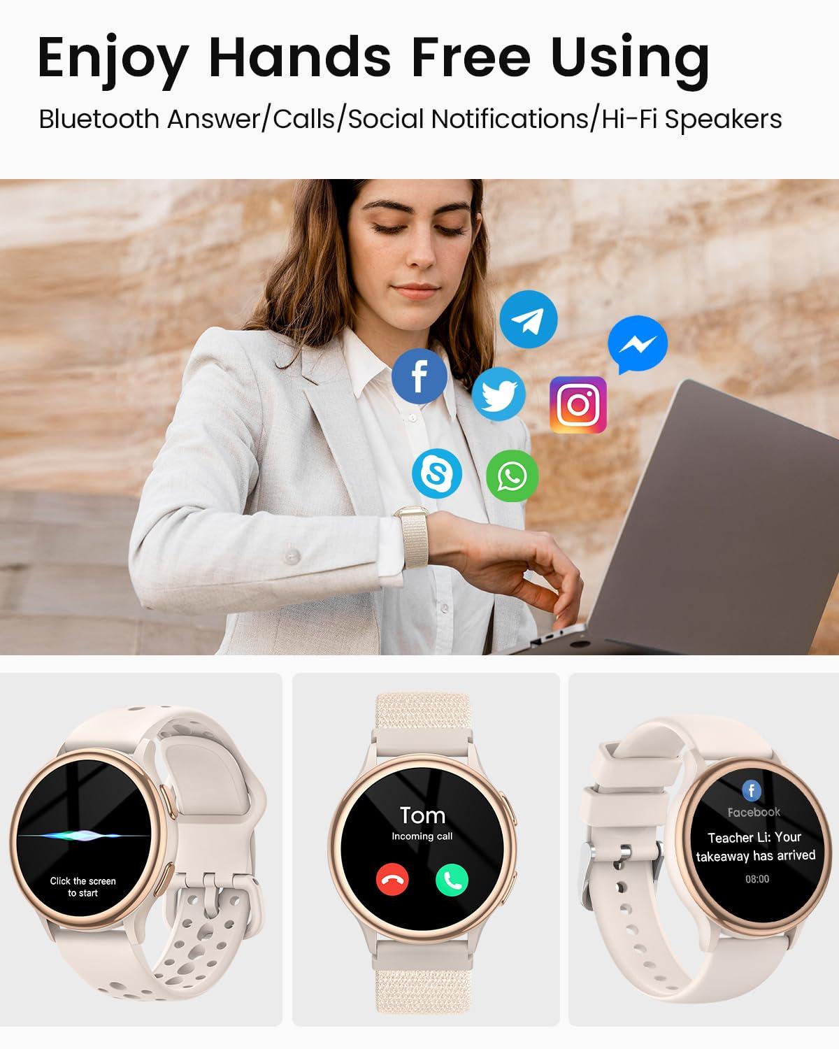 RUXINGX Smart Watches for Women [Make Call/Answer/400+Watch Face] Android & iPhone Compatible, 1.27" Fitness Tracker 24/7 Heart Rate Sleep Steps SpO2 Monitor, IP68 Waterproof Valentines Gifts,3 Bands (20mm)