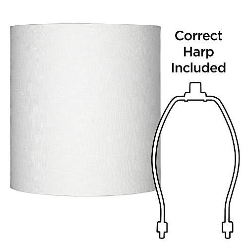 Brentwood Collection White Tall Linen Medium Drum Lamp Shade 14\" Top x 14\" Bottom x 15\" High (Spider) Fully Assembled Replacement with Harp and Finial for Table Lamps - Springcrest