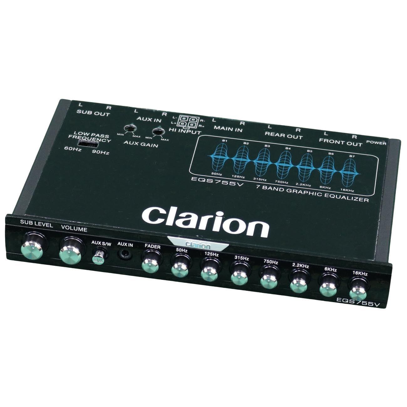 Clarion CLARION EQS755V 7-Band Car Audio 1/2-DIN Size Car Graphic Equalizer/Crossover with Front 3.5mm Auxiliary Input, Rear RCA Auxiliary Input and High Level Speaker Inputs