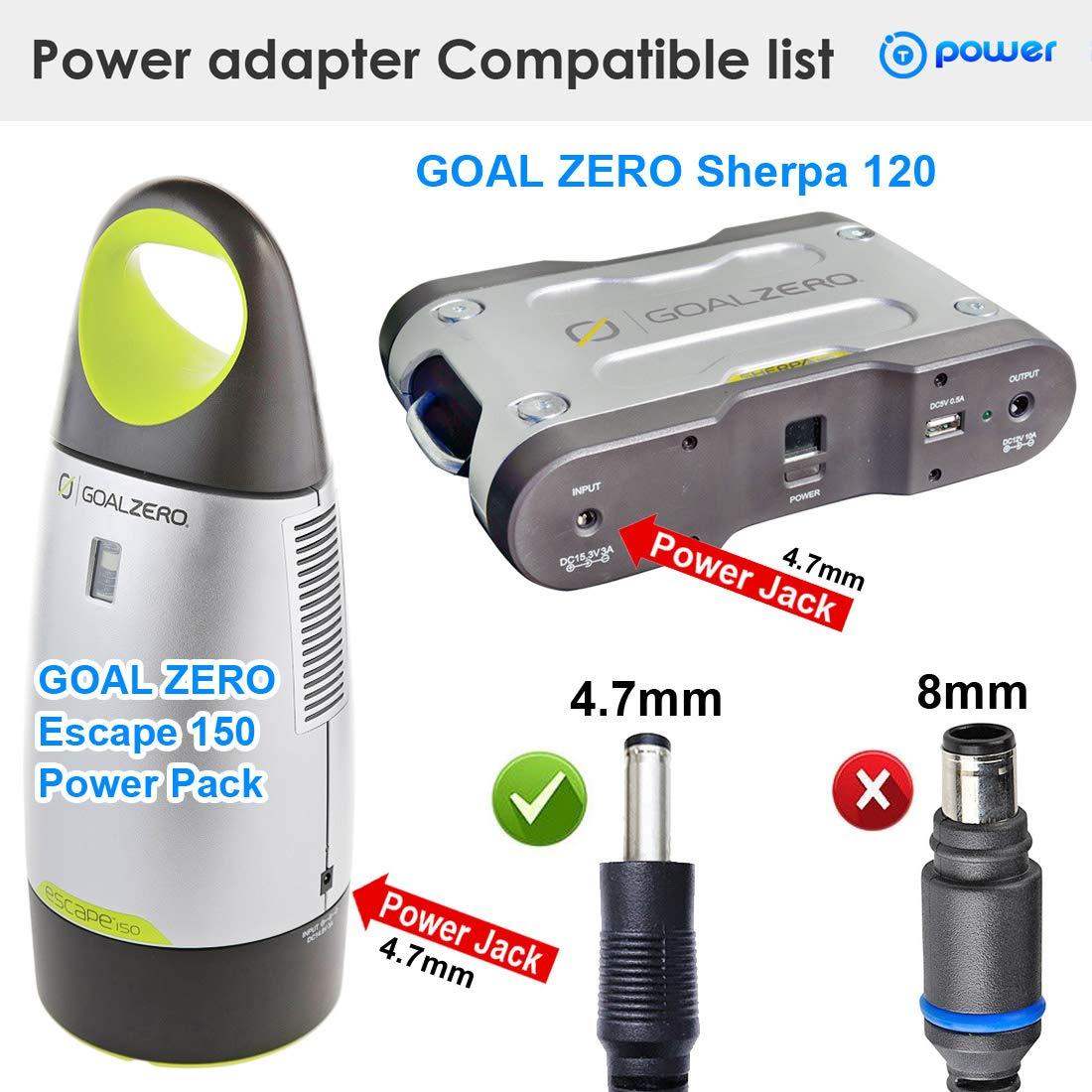 T POWER T-Power Ac Dc Adapter Charger for Goal Zero Escape 150 Power Pack 21003, Goal0 Sherpa 120 345-90809A Replacement Switching Power Supply Cord