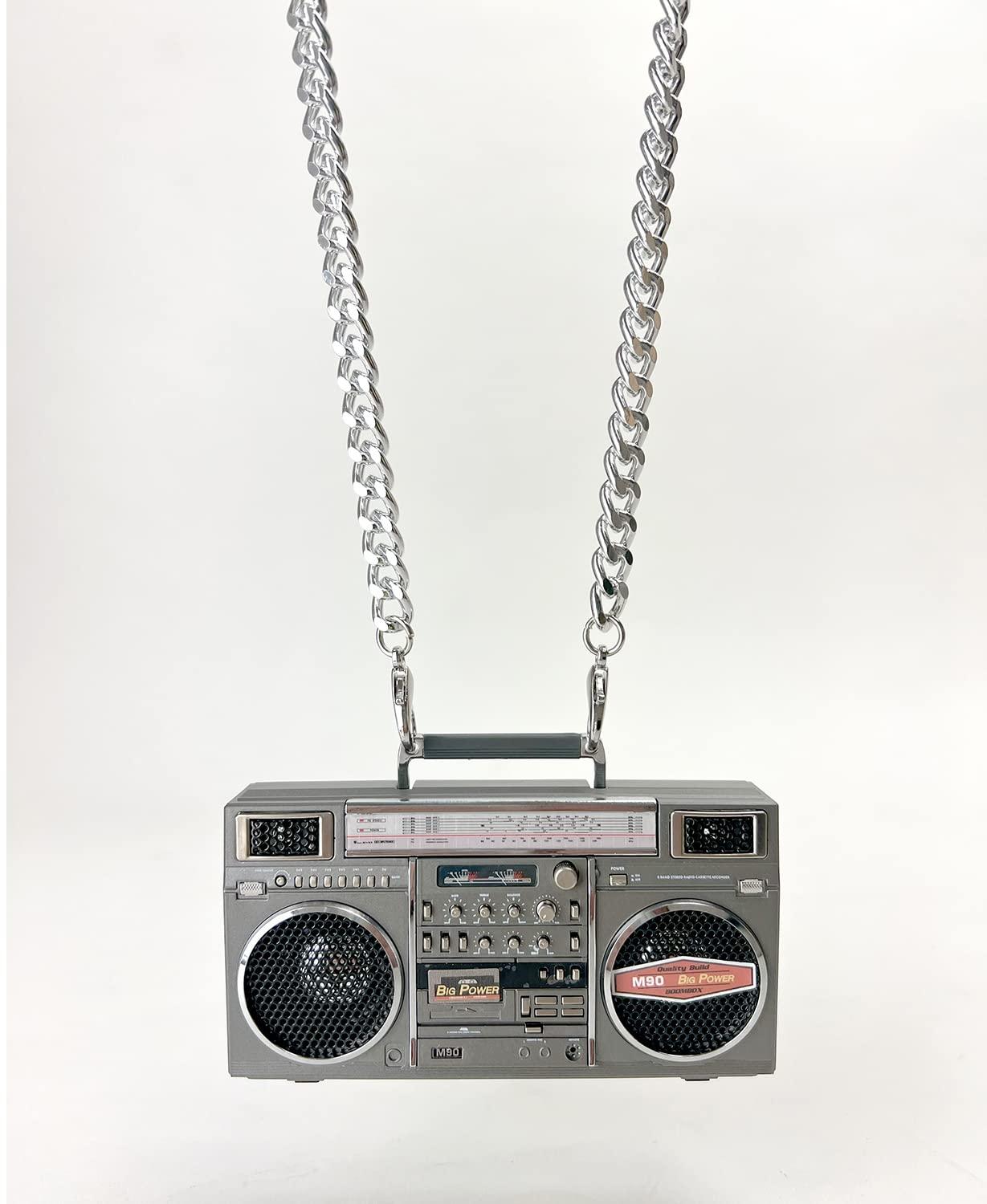 New Wave Toys New Wave Toys M90 MICRO Blaster Replica Boombox Portable Wireless Bluetooth Speaker with 40 Inch Silver Necklace Chain, Dual 6W Micro Speakers, 20 Hour Playtime