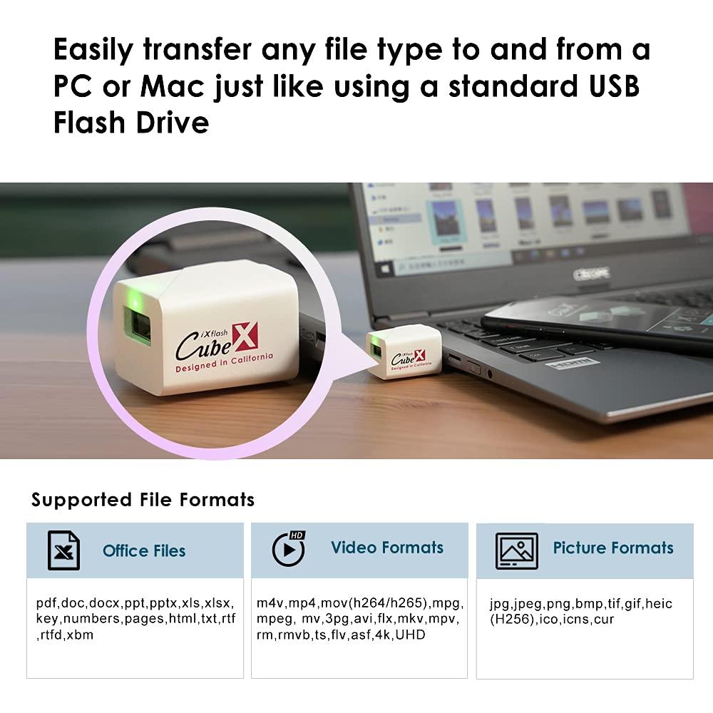 Piodata PioData iXflash Cube 128GB Photo Storage Device Apple MFi Certified USB Type A for iPhone & iPad, Auto Backup Photos & Videos