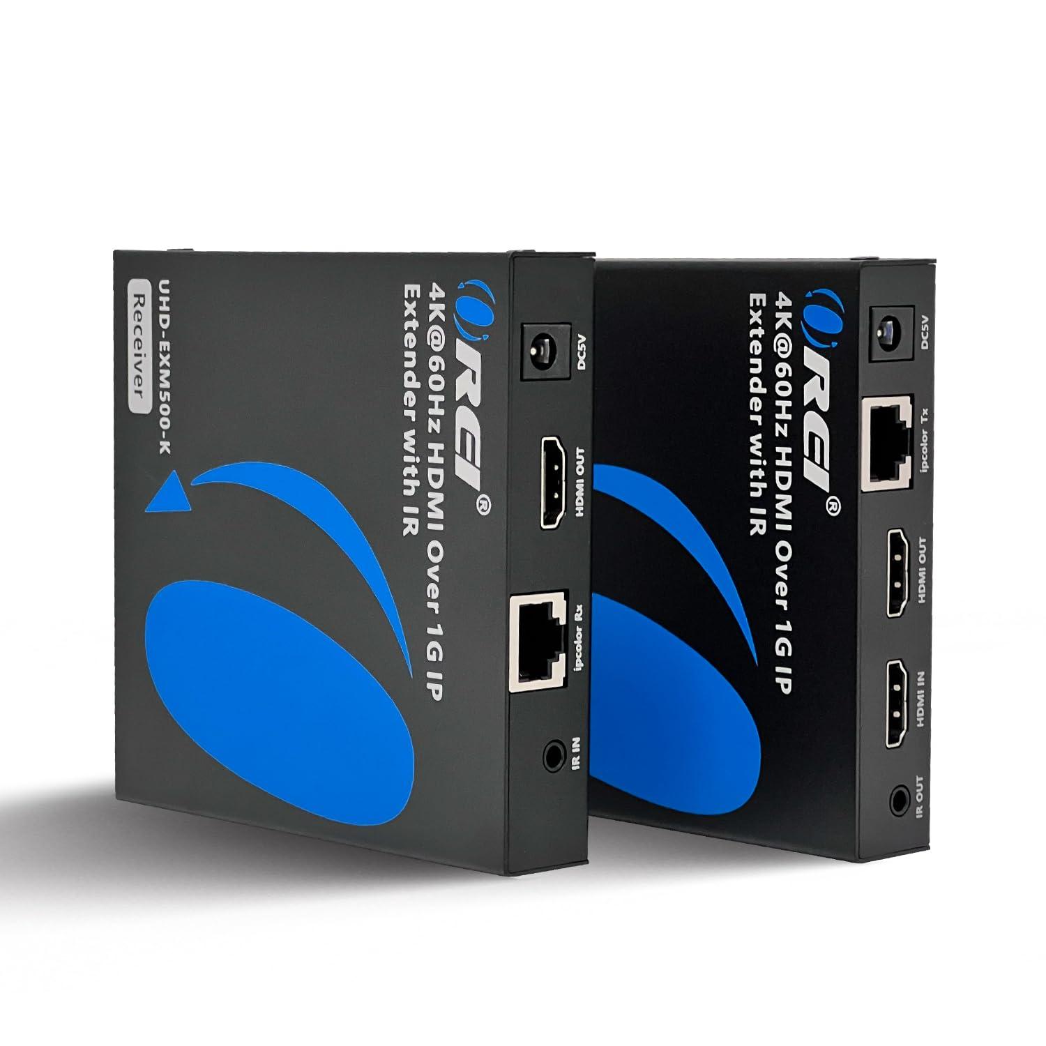 OREI 4K HDMI Extender Over IP CAT6 by OREI 4K@60Hz One to Many Upto 330 Feet, Loop Out - Send to Multiple Locaiton Over 1G Switch (UHD-EXM500-K)
