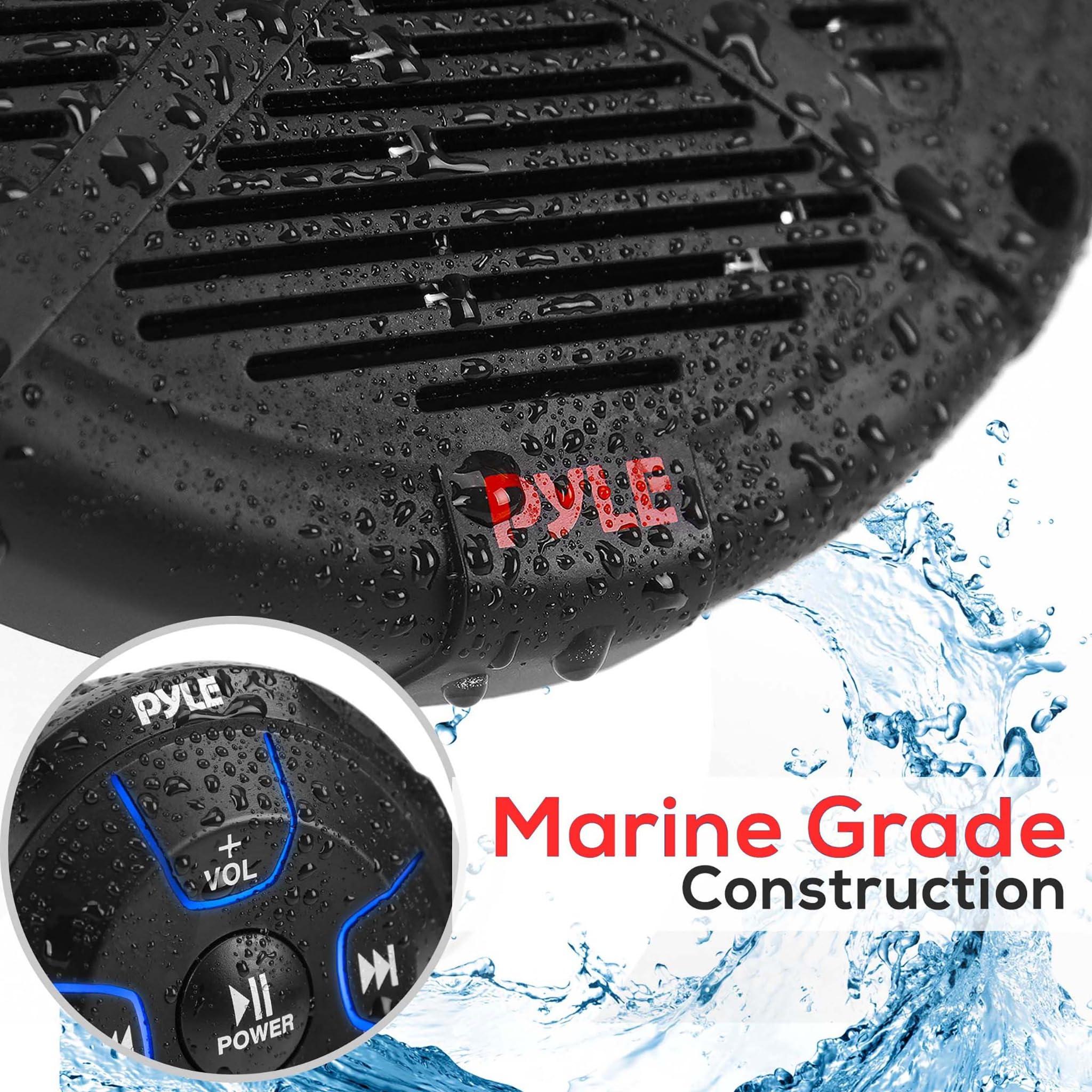 Pyle Pyle 6.5\'\' Dual Marine Speakers Kit - Waterproof-Rated w/Amplified Bluetooth Remote Control Receiver for Powersport Vehicles, IP65 Marine Grade Rating, 600 Watt Max Power PLMRKT8, Black