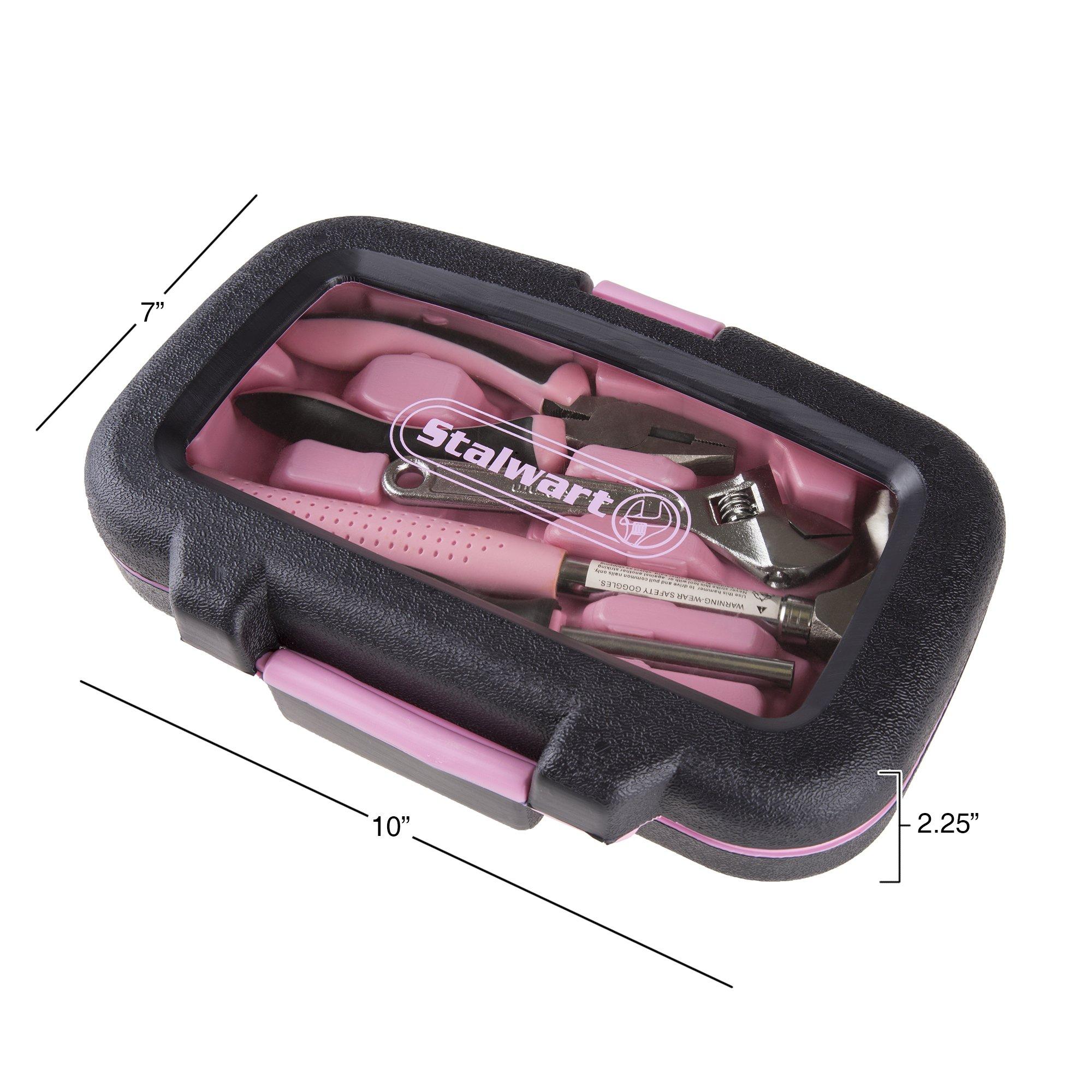 Stalwart 15-Piece Household Hand Tool Set with Carry Case Tool Kit with Screwdrivers, Pliers, and Wrenches Great for Home or Car by Stalwart (Pink)