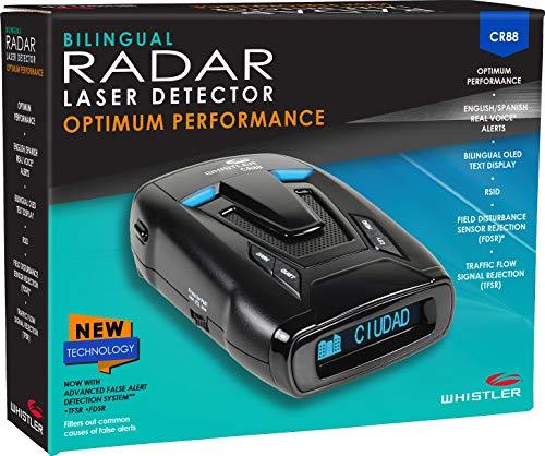 Whistler Whistler CR88 High Performance Laser Radar Detector: 360 Degree Protection and Bilingual Voice Alerts,Black