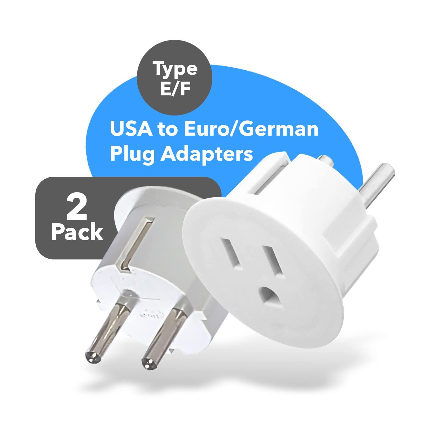 OREI OREI American USA To European plug adapter Type E/F schuko plug adapter - Use in Germany, France, & more - CE Certified For Mobile, Laptop & Camera Chargers - 2 Pack