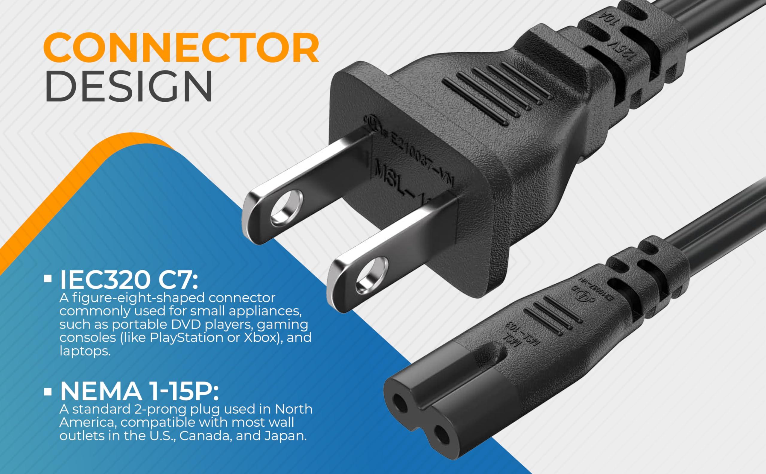 Cable Leader CableLeader 3ft 18 AWG Notebook Power Cord, Non-Polarized IEC320 C7 to 2 Prong NEMA 1-15P, Replacement for PS5 & PS4, Printers, TVs, Black
