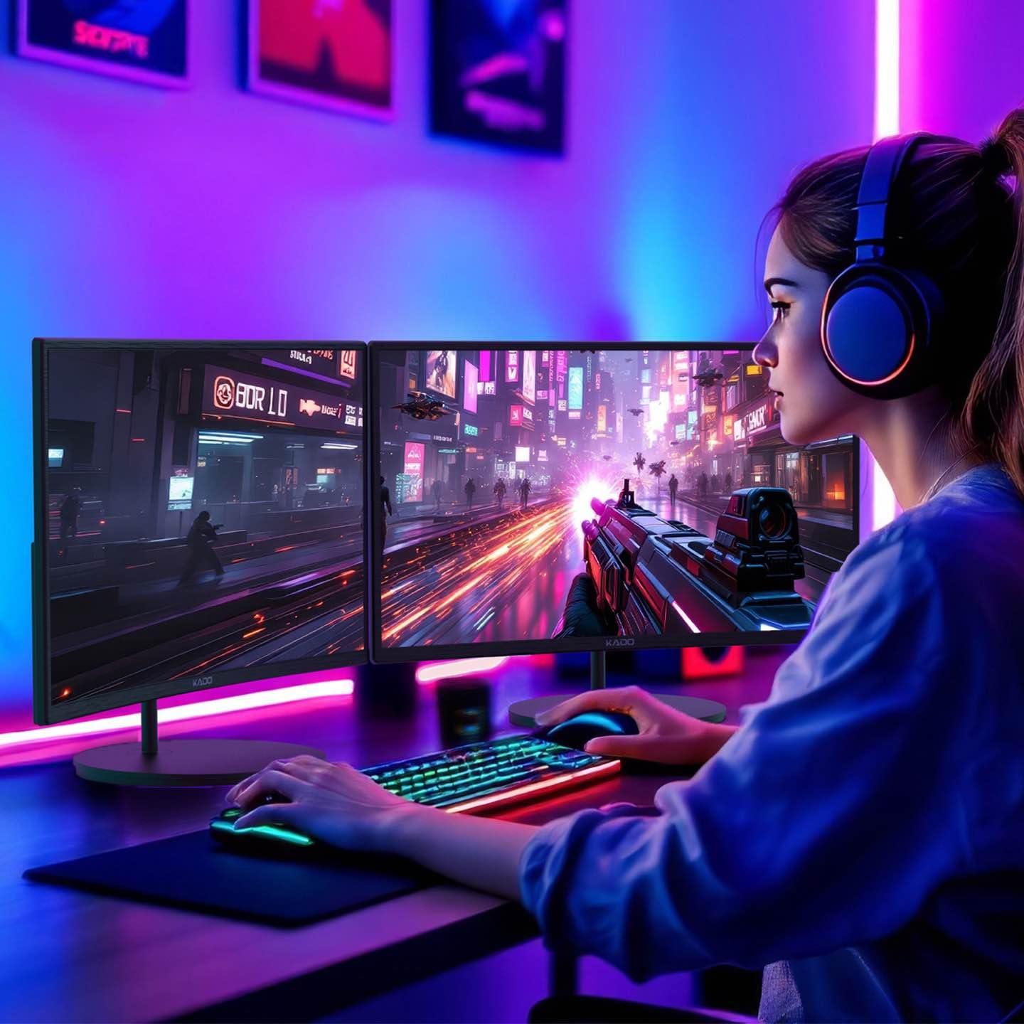 Kado Kado Dual Monitor Setup - 2-Pack 27\" Curved 1920x1080 Computer Monitor 1500R 75Hz VESA Mount HDMI Office Gaming Hybrid Built-in Speakers (C27X Dual Series)