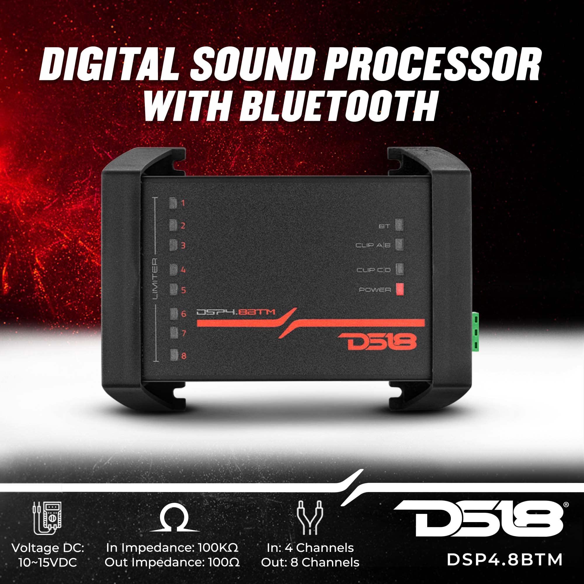 DS18 DS18 DSP4.8BTM 4-Channel in and 8-Channel Out Digital Sound Processor with Bluetooth Connectivity - Water Resistant