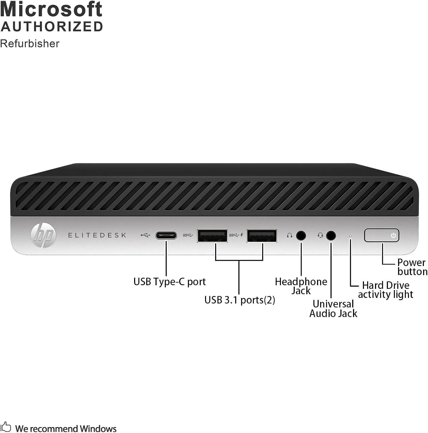 HP HP EliteDesk 800 G5 Mini PC Desktop Computer, Intel Core i5-9500T, 32GB RAM, 512GB SSD, USB Type C, Displayport, 4K Support, Wirewless KB & Mouse Windows 11 Pro (Renewed)