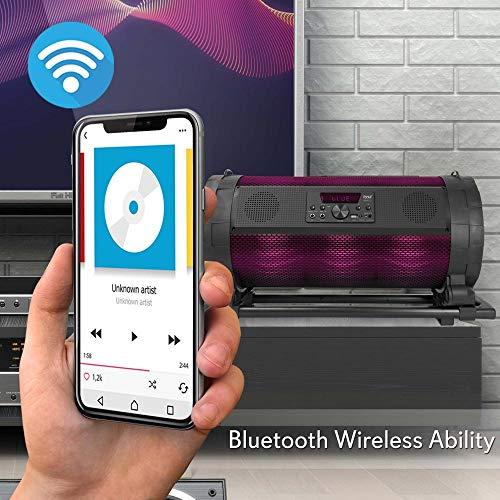 Pyle Pyle Portable Bluetooth Boombox Stereo System - 600 W Digital Outdoor Wireless Loud Speaker w/LED Lights, FM Radio, MP3 Player, USB, Wheels, w/ Karaoke Microphone, Remote Control - PBMSPG198, Black