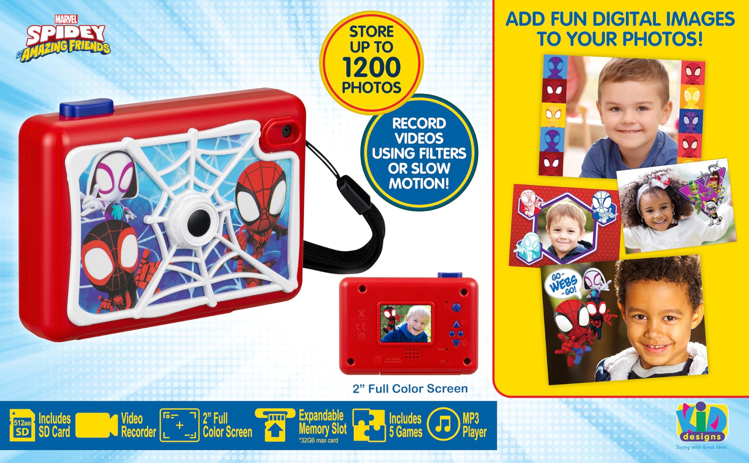 eKids ekids Spidey and His Amazing Friends Kids Camera with SD Card, Digital Camera for Kids with Video Recording, Built-in Digital Stickers