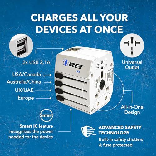 OREI OREI Universal Travel Adapter All in One International Power Adapter with 2.4A Dual USB, European Adapter Travel Power Adapter Wall Charger for UK, EU, AU, Asia Covers 150+ Countries