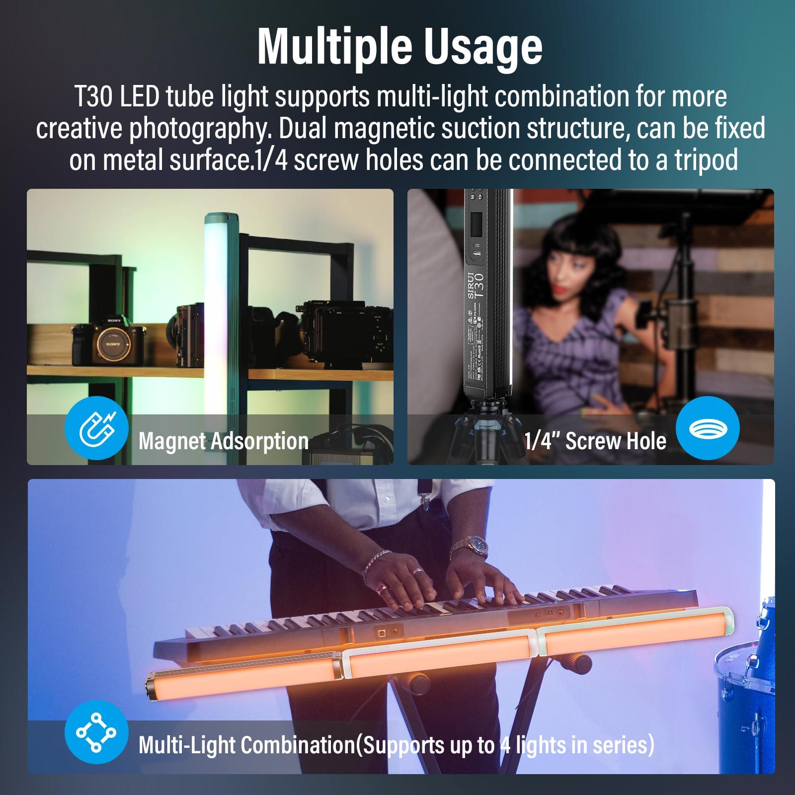 Sirui SIRUI 30W RGB LED Video Light Stick, T30 Tube Light, 2500K~7000K, 2580 lux/0.5m, TLCI 98, CRI 96, 6 Pixel Effects, 13 Light Effects, Full-Color LED Light, Reverse Charging, Magnetic Light, White