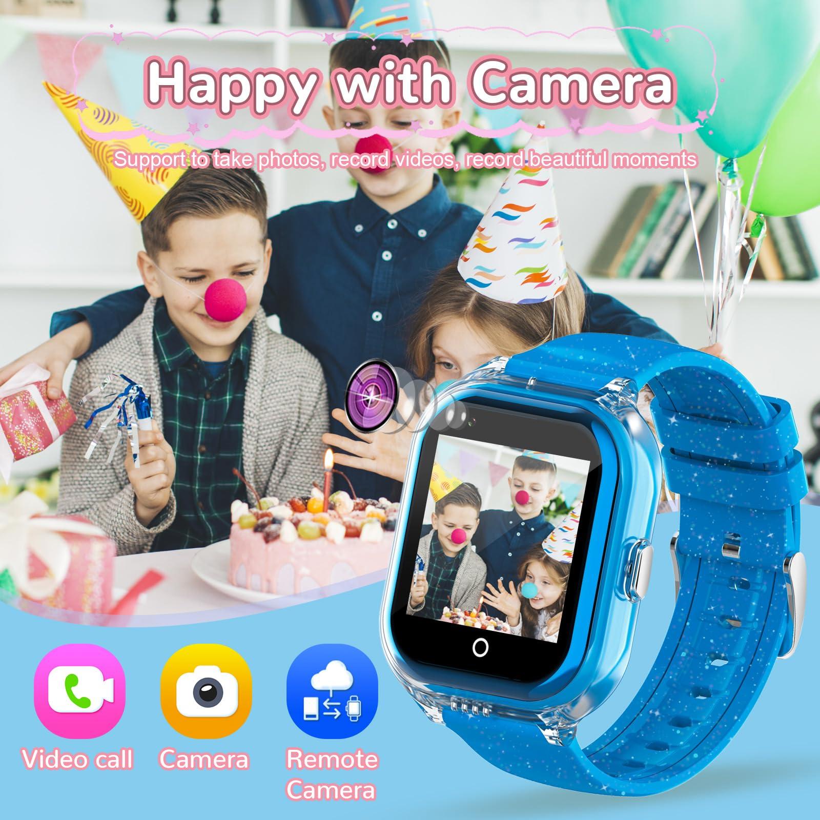 Getfitsoo Wonlex 4G Cellular Kids Smart Watch (SIM Card Include), GPS Tracker Phone Watch Support Video Call, Voice Chat, SOS, Camera, Pedometer, Games, Alarm, Best Gift for Boys Girls Aged 3-10(Blue)