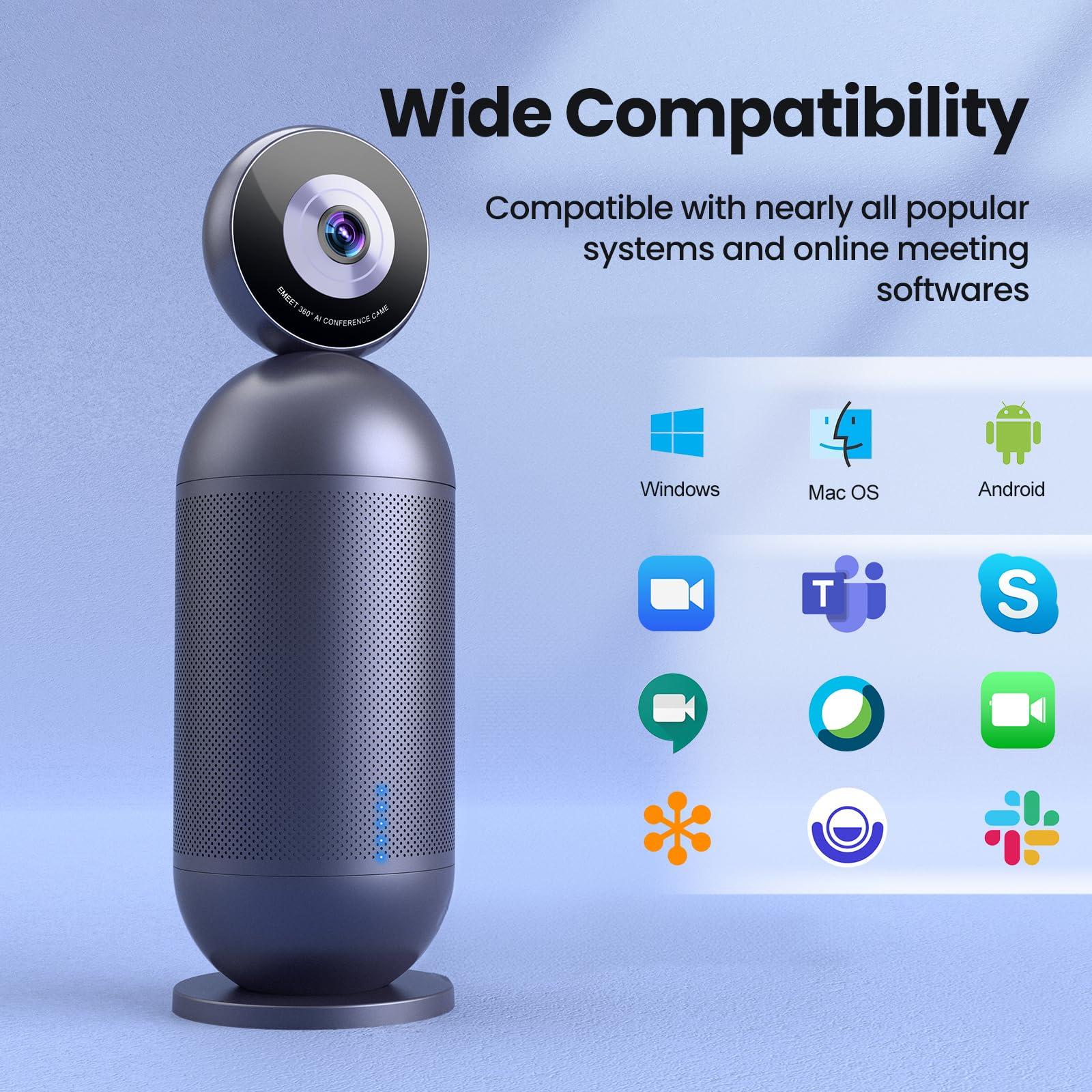 EMEET EMEET Meeting Capsule Pro, Dual 4K Lenses 360 Auto-Tracking Speakers Video Conference Camera w/ 10 Mics 10W Speaker, AI auto Voice/Face/Figure Tracked, for 10 People