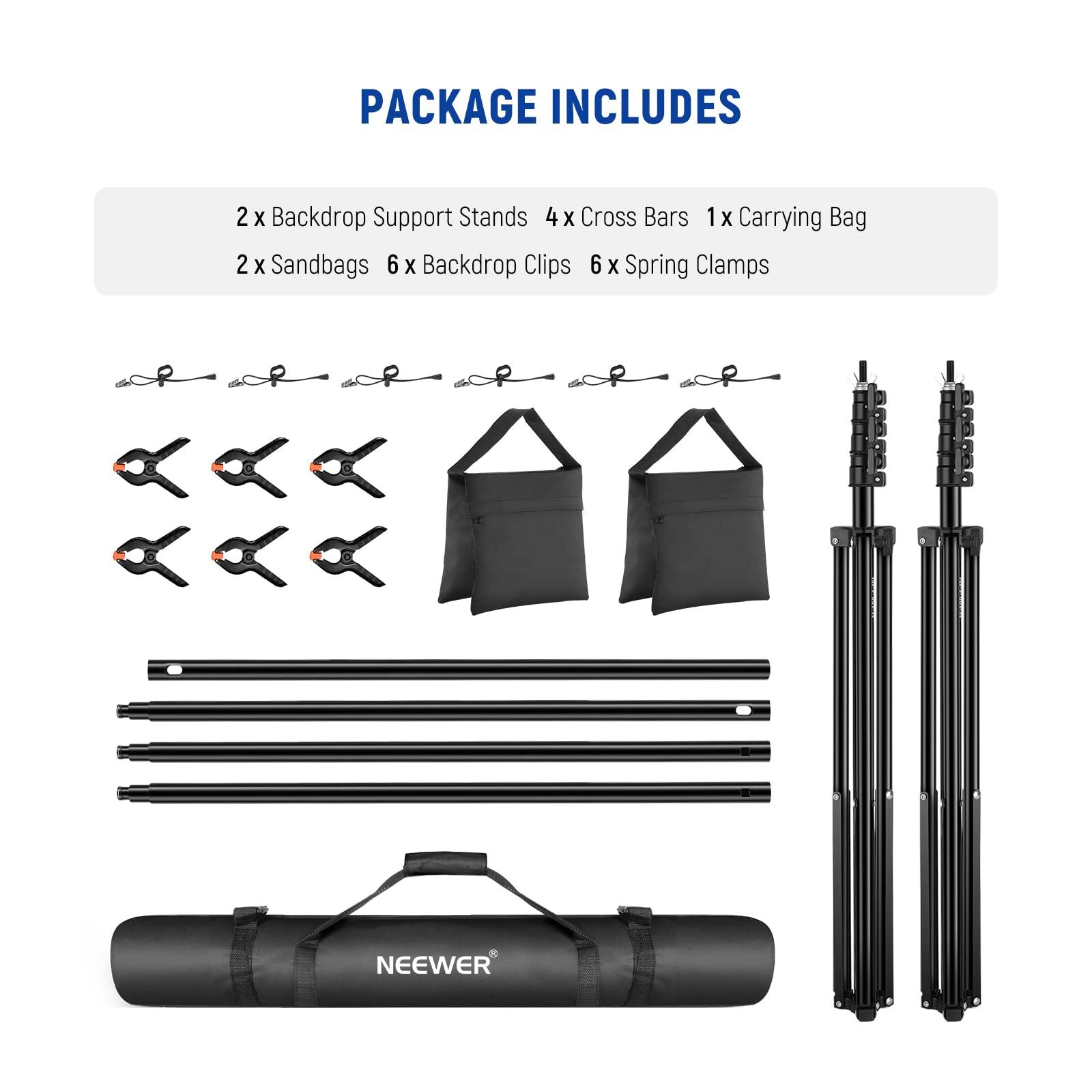 NEEWER NEEWER 8.5x10ft Adjustable Backdrop Stand Kit, Photography Background Support System with 4 Crossbars, 6 Spring Clamps, 6 Backdrop Clips, 2 Sandbags, and Carrying Bag for Photo Video Party Ceremony