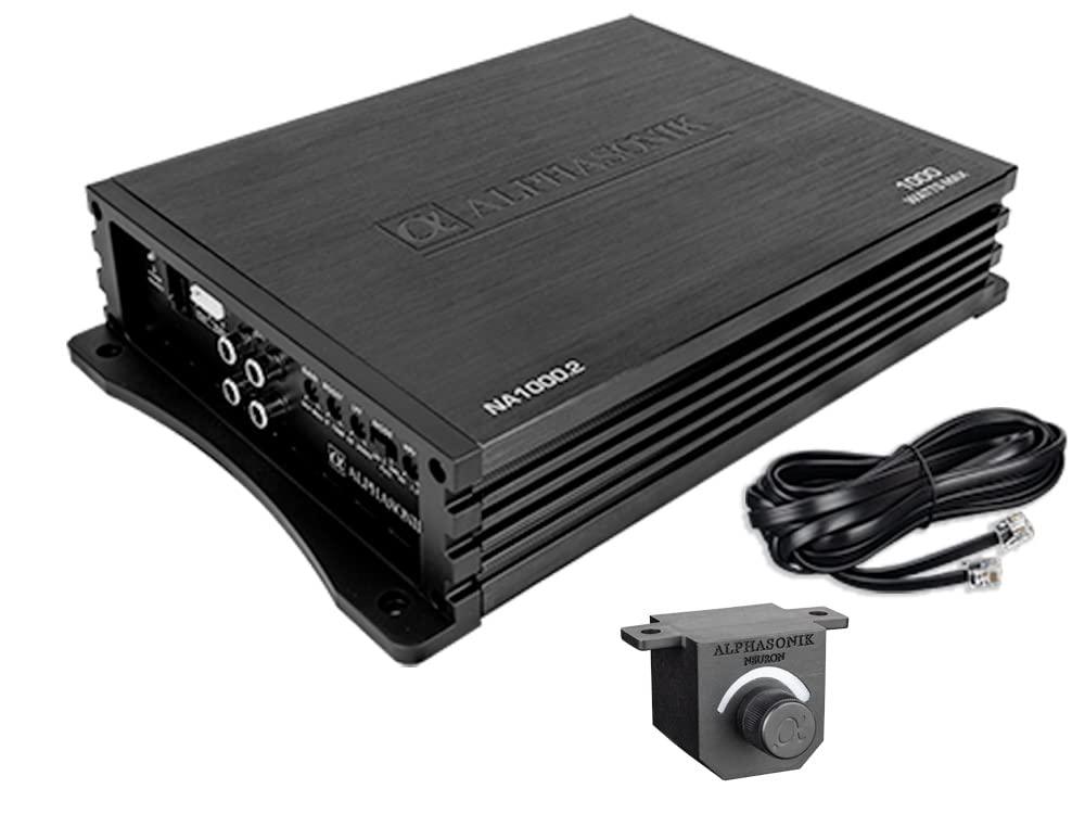 Alphasonik Alphasonik NA1000.2 Neuron Series 1000 Watts Max 2-Channel Car Amp with 4-Way Protection Circuitry Multi-Channel Bridgeable Class A/B Amplifier Low & High Level Inputs (Remote Bass Knob Included)
