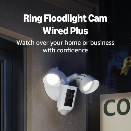 Ring Ring Floodlight Cam Wired Plus Outdoor home or business security with motion-activated 1080p HD video and floodlights, (2021 release) | 2-pack | White