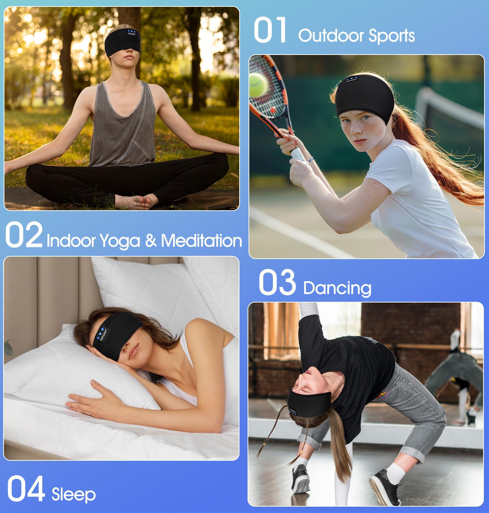 TOPOINT TOPOINT Sleep Headphones Headband Bluetooth 5.4, Sports Headband Earphones Sleeping Bluetooth Wireless with USB C for Women Men Sports Gifts Workout Jogging Yoga Insomnia Air Travel Meditation