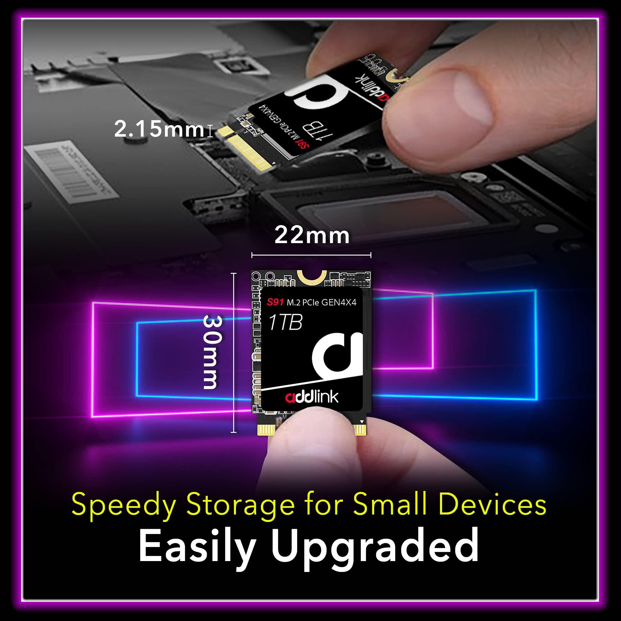 Addlink Addlink S91 1TB 2230 NVMe High Performance PCIe Gen4x4 2230 3D NAND SSD - Read Speed up to 4900 MB/s Compatible with Steam Deck, ROG Ally, Laptop, Internal Solid State Drive - (ad1TBS91M2P)