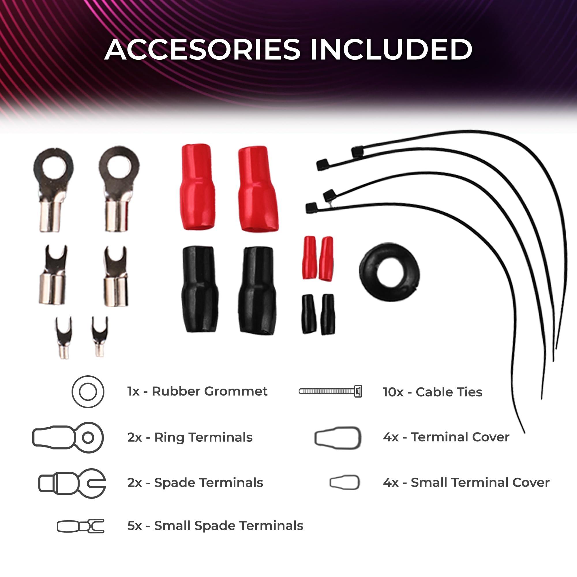 DS18 DS18 AKIT4.BL 4-GA Amplifier Installation Kit Up to 1680 Watts RMS, Mini-ANL Fuse Holder, Speaker & RCA Cables, CCA Amplifier Wiring Kit, Ultra Flex Wire, Amp Wire Kit, Amp Wiring Kit 4 Gauge - Blue