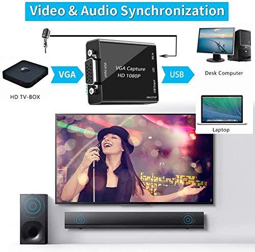 GRACETOP VGA Capture Card, VGA to USB Capture Device with Mic Input Support HD 720P Video for Gaming, Streaming, Teaching, Video Conference, Live Broadcasting