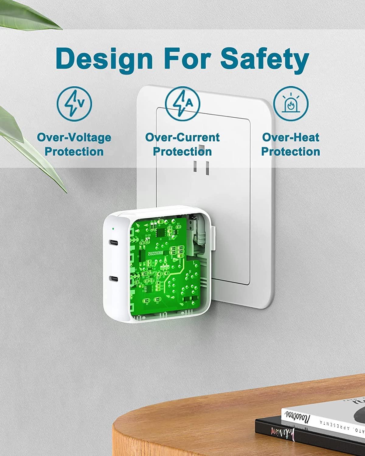 IFEART Charger for MacBook Air MacBook Pro 13 14 15 16 inch 2024 2023 2022 2021 2020 2019, M1 M2 M3, iPad Pro Air Mini, iPhone 15 Pro Max Plus, 67W Dual Port USB C Power Adapter, 6.6FT USB-C Charging Cable