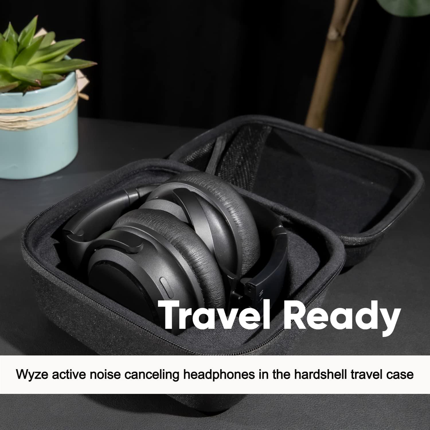 WYZE WYZE Noise Cancelling Headphones and Hard Case for Travel, Wireless Over The Ear Bluetooth Headphones with Active Noise Cancellation, Transparency Mode, Clear Voice Pick-up, Alexa Built-in