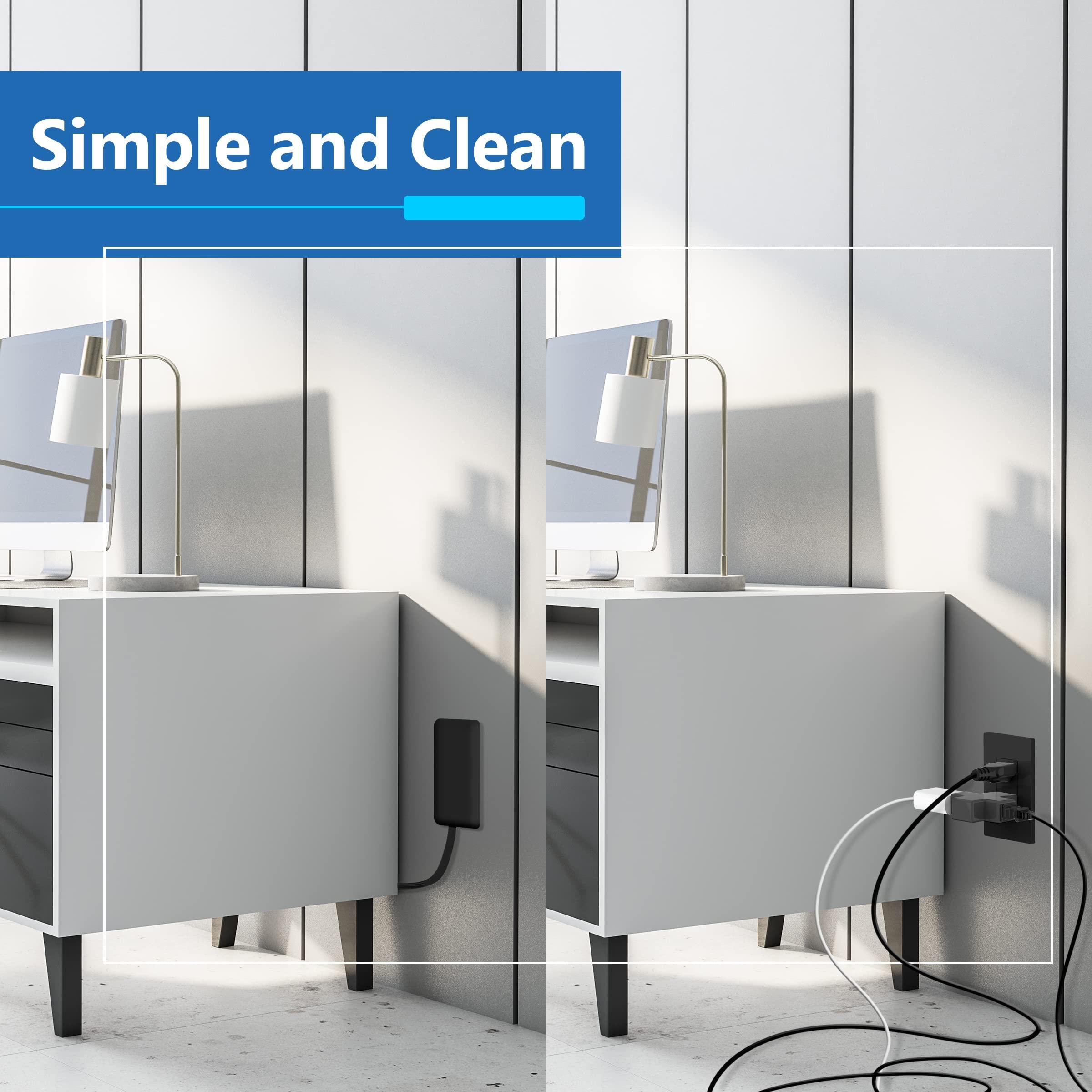 LIDER LIDER Flat-Face Outlet Extender with 3 Receptacles, Ultra-Thin Wall Plate Plug with Cord Extender and 3-Outlet Power Strip, 8ft Cord, LWE8-315-BK, Black