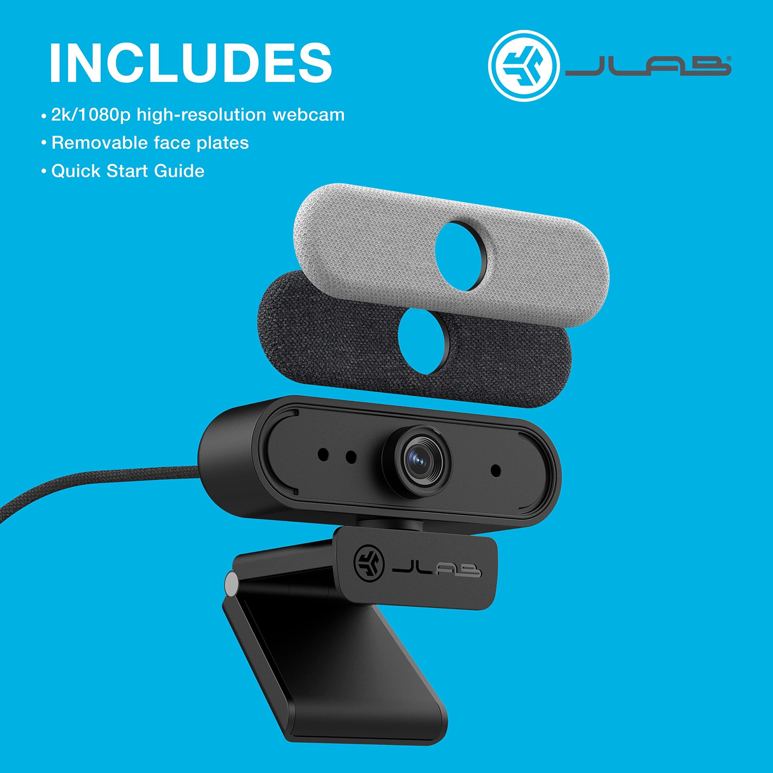 JLab JLab Epic Cam USB HD Webcam, Black with Optional White Face Plate, Full 2k/30 FPS, 5 Megapixels, Auto-Focus, Dual Omni-Directional Microphones, Adjustable Zoom and Exposure Levels