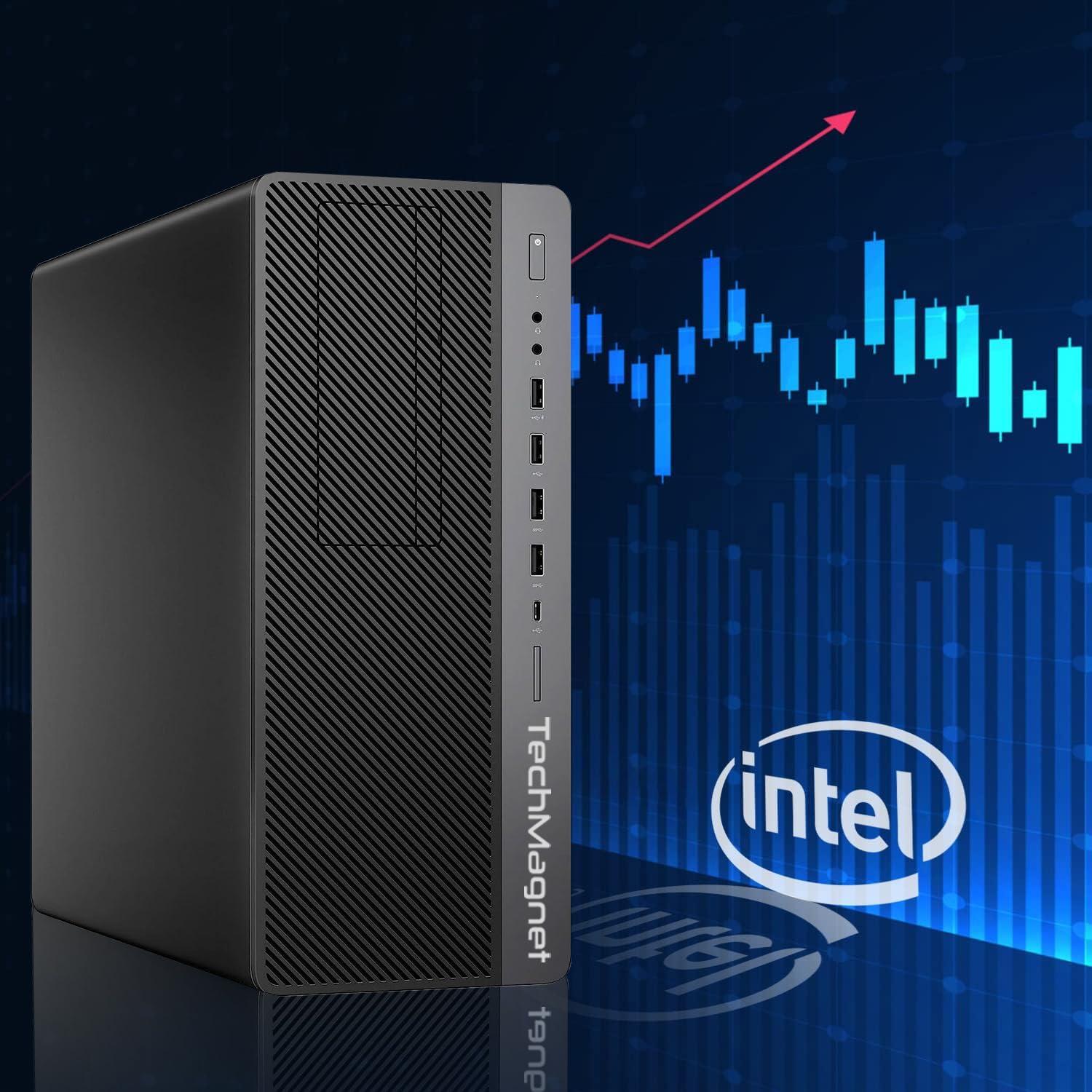 TechMagnet TechMagnet Trading Desktop PC, Intel Core i7 9th Gen, 16GB RAM, 512GB SSD + 2TB HDD, 4 New 22 LED Monitors, 2 Network Cards, Trading Platform Support, MTG Keyboard & Mouse Win 11 (Renewed)