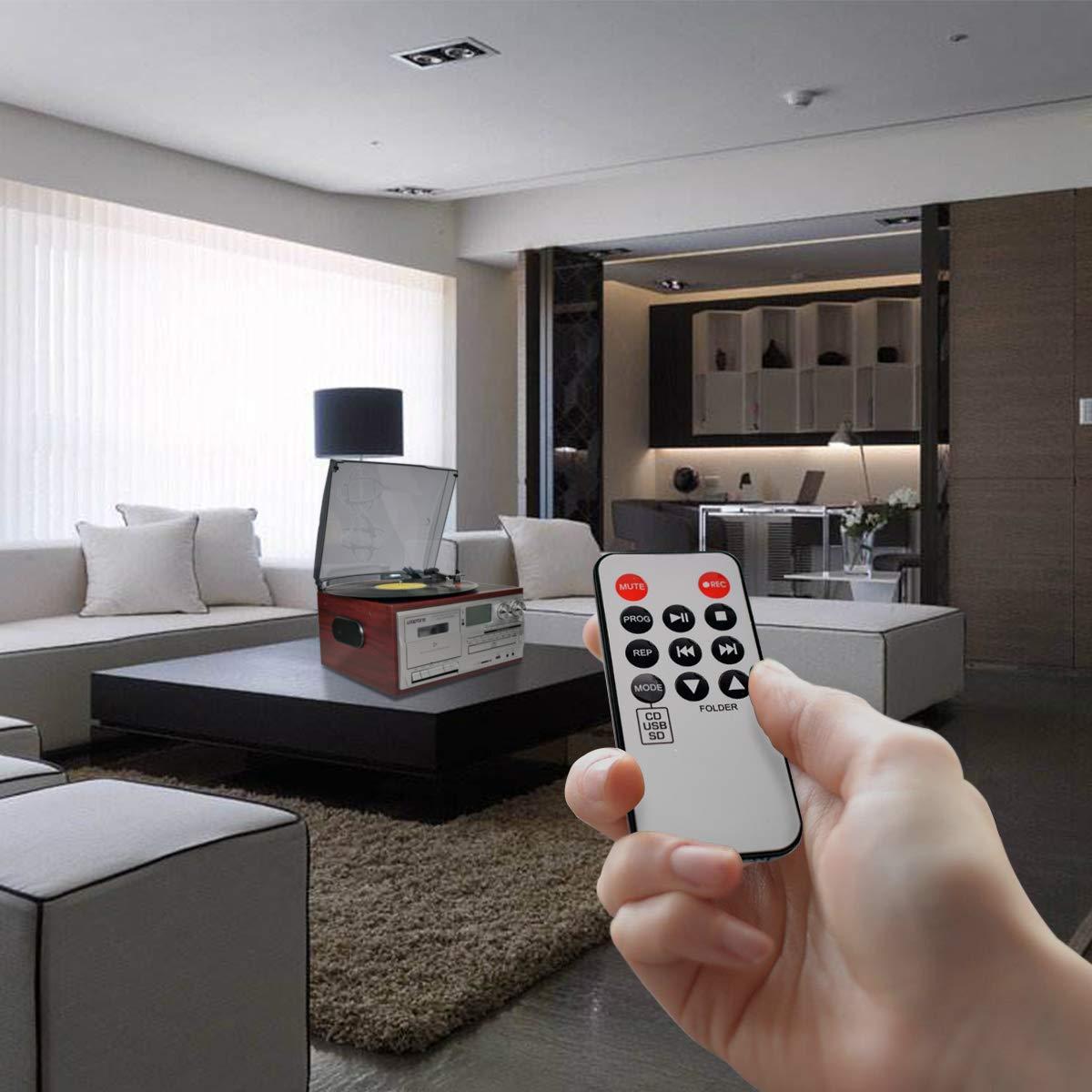 LOOPTONE LoopTone Vinyl Record Player 9 in 1 3 Speed Bluetooth Vintage Turntable CD Cassette Player AM/FM Radio USB Recorder Aux-in RCA Line-Out (Silver)