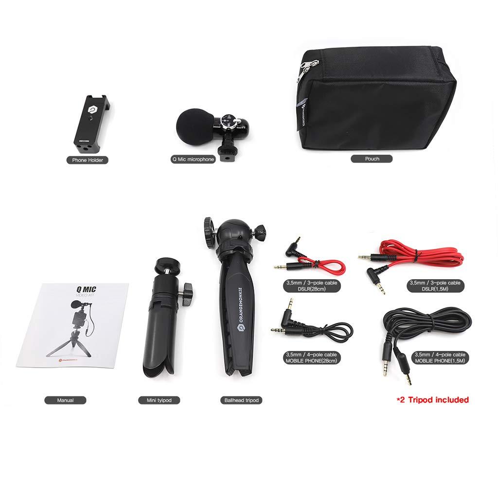 ORANGEMONKIE ORANGEMONKIE / Q-Mic (All-in-One ASMR Direct Omni 360 Microphone, 2 Tripod, 4 Cables, Phone Holder, Case) / Smartphone, DSLR Video Recording Kit for YouTube, TikTok, Vlogging, Filmmaker