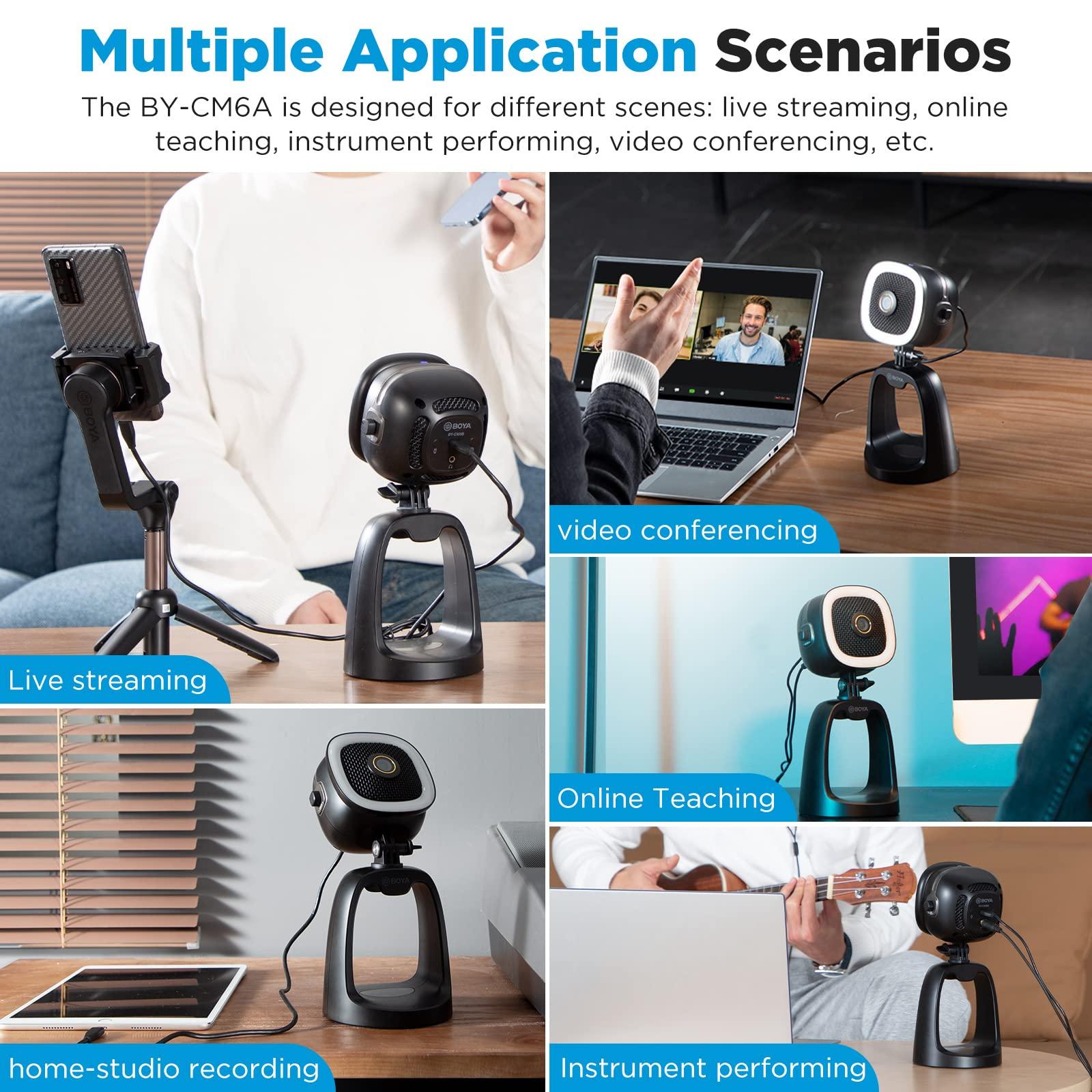 BOYA BOYA USB Condenser Microphone for Streaming Gaming PC Podcast Mic With1080P HD Camera and Fill Light for YouTube Studio Music Recording Singing Video for Windows Mac Laptop Desktop Mac Phones BY-CM6A