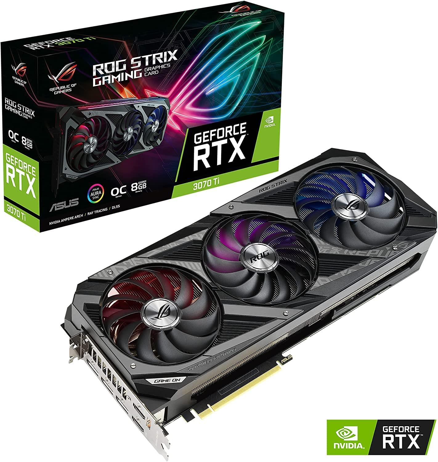 ASUS ASUS ROG Strix NVIDIA GeForce RTX 3070 Ti OC Edition Gaming Graphics Card (PCIe 4.0, 8GB GDDR6X, HDMI 2.1, DisplayPort 1.4a, Axial-tech Fan Design, 2.9-Slot, Super Alloy Power II, GPU Tweak II)