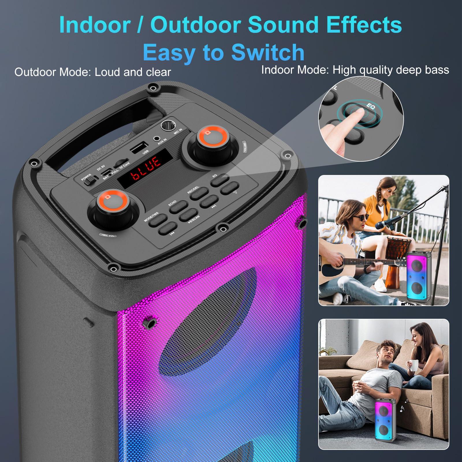 TAMPROAD TAMPROAD Bluetooth Speaker, 80W Peak Wireless TWS Portable Outdoor Party Speakers with Subwoofer, Deep Bass, LED Colorful Lights, Loud Stereo Sound Boombox with Radio for Home, Camping, Travel